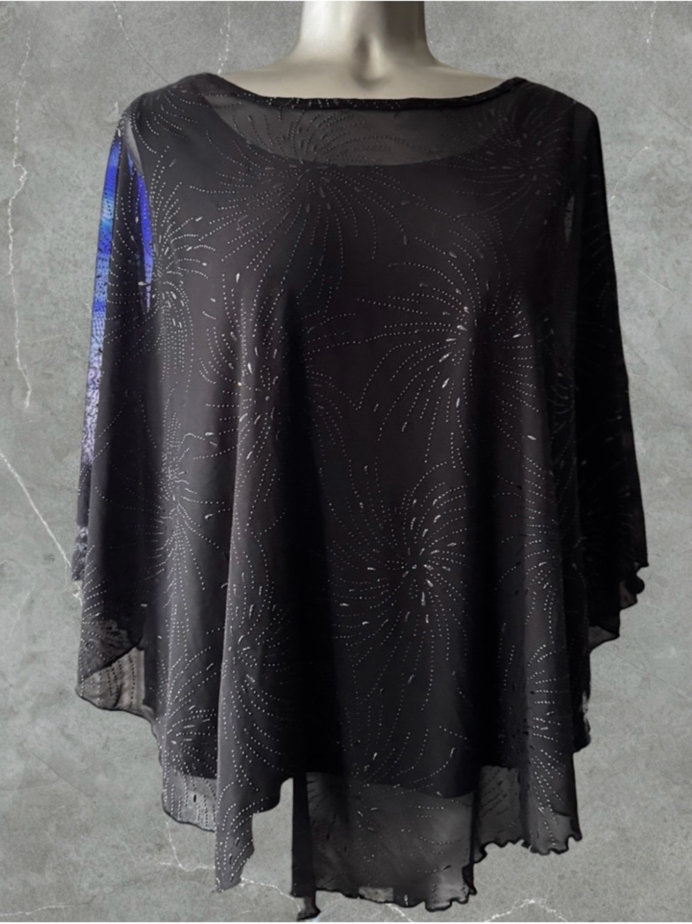 ✅ Plus Size Black Sparkle Overlay Woman Top